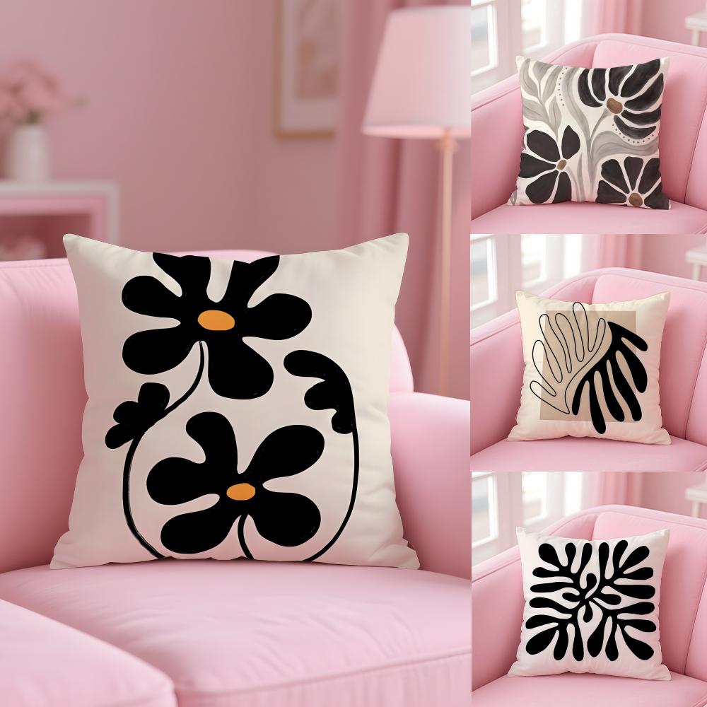 Classic Modern Flowers Cushion Cover Soft Short Plush Double-Sided Printing Home Decor Machine Washable Pillow Case Gift
