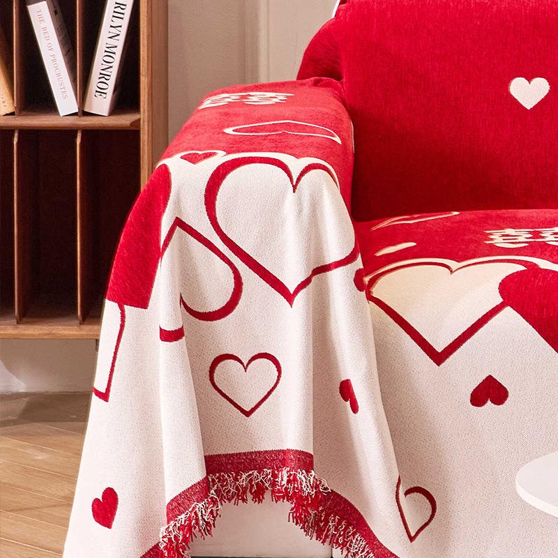 New Red Chenille Sofa Towel For Festival Soft Anti Cat Scratch Sofa Cover For Living Room Printed Couch Cushion For Four Seasons