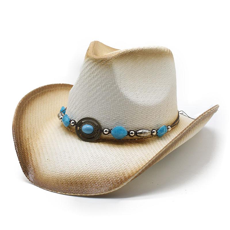 Western Cowboy Style Straw Hat Women'S Summer Big Eaves Outdoor Mountaineering Sun Hat Ethnic Style Knight Hat Men'S Sunscreen Hat