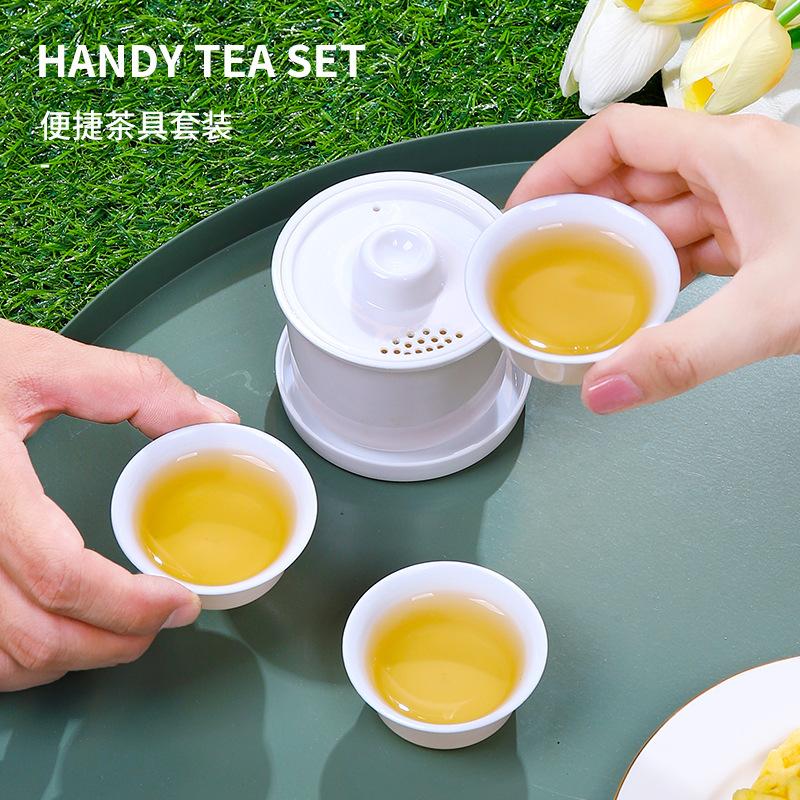 Portable Outdoor Travel Tea Set Kung Fu Tea Set Lazy Tea Set Plastic Mini Tea Box Gift White