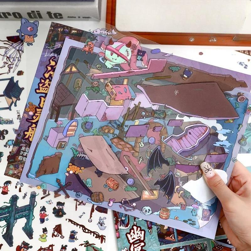 Gothic 3D Diorama Stickers Miniature Haunted House Scene Decals for Journaling Aesthetic Horror Supplies Scrapbook Stickers