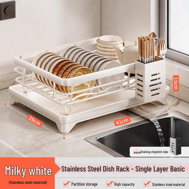 Stainless Steel Double Layer Dish Rack: Drains Bowls, Plates, and Chopsticks