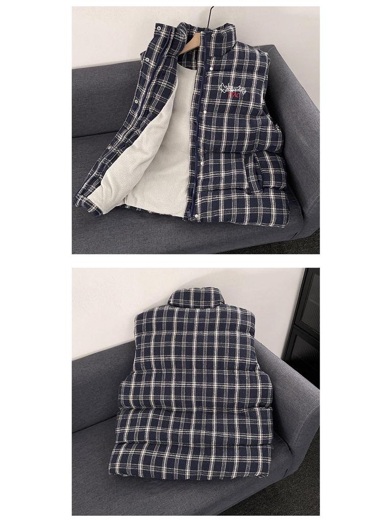 Unisex Retro Rutig Bomull Ärmlös Väst - Casual Lager-Ytterplagg för Höst/Vinter