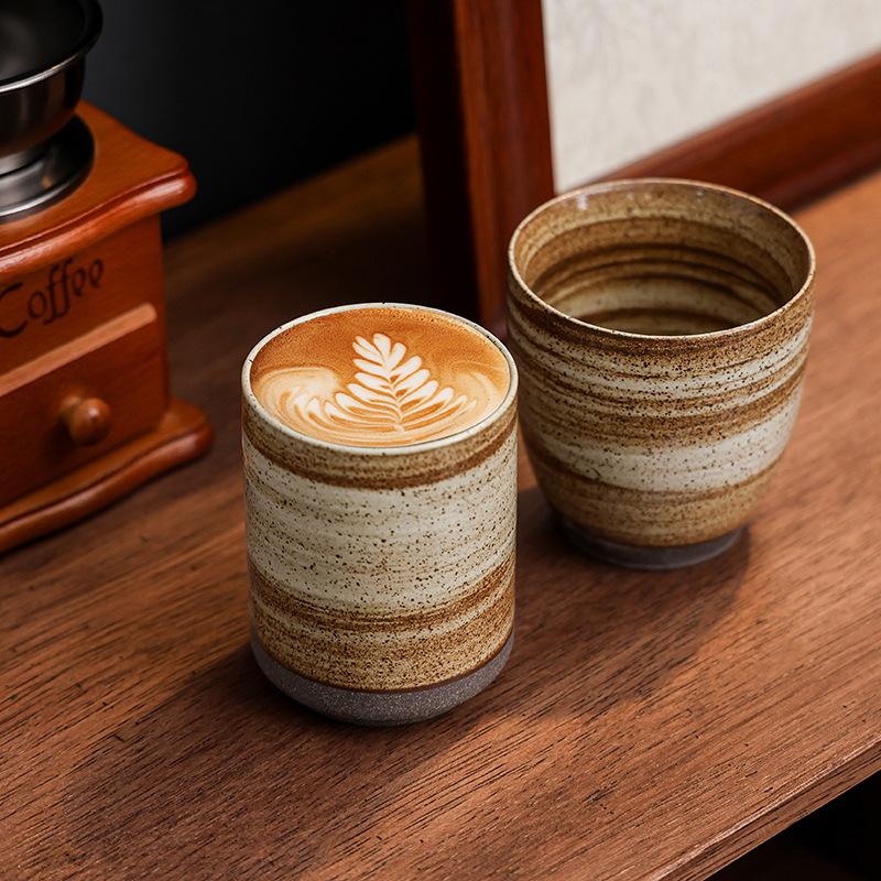 Retro Ceramic Coffee Cup Hand Brewed American Latte Latte Flower Cup Coarse Pottery Water Cup Creative Teacup