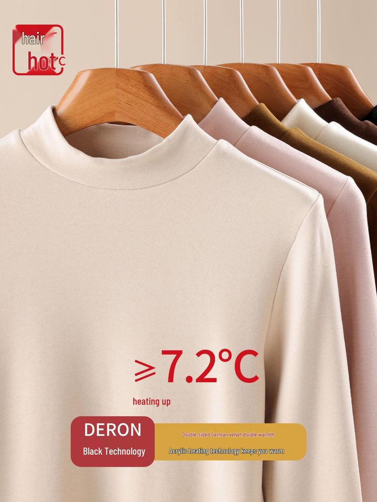 Women's Lyocell Tencel Round Neck Base Layer, Thickened Velvet Wool-Silk Long Sleeve Top for Autumn/Winter