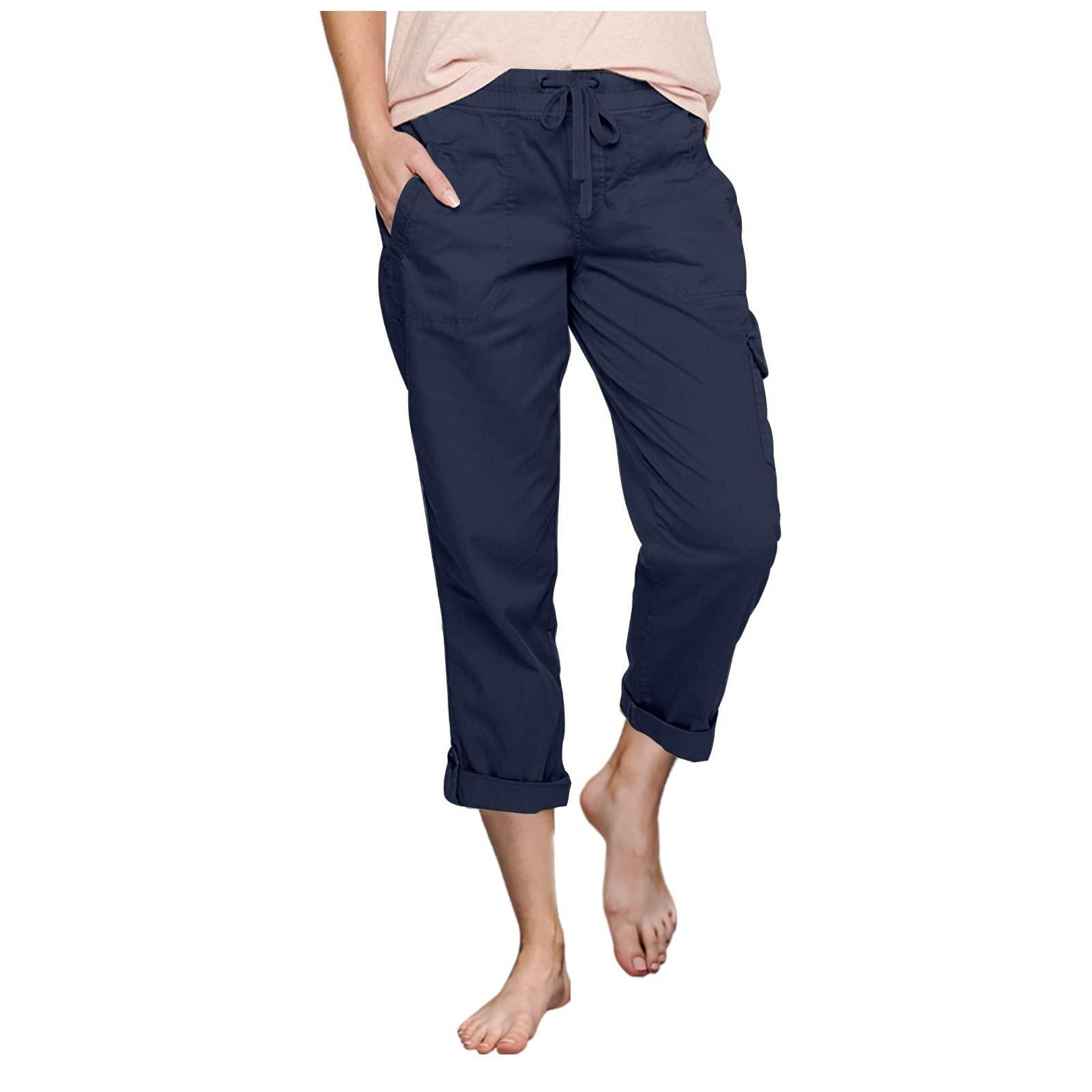 

Women s Fashion Color Reverse Hem Trousers Drawstring Elastic Waist Cargo Casual Pants L