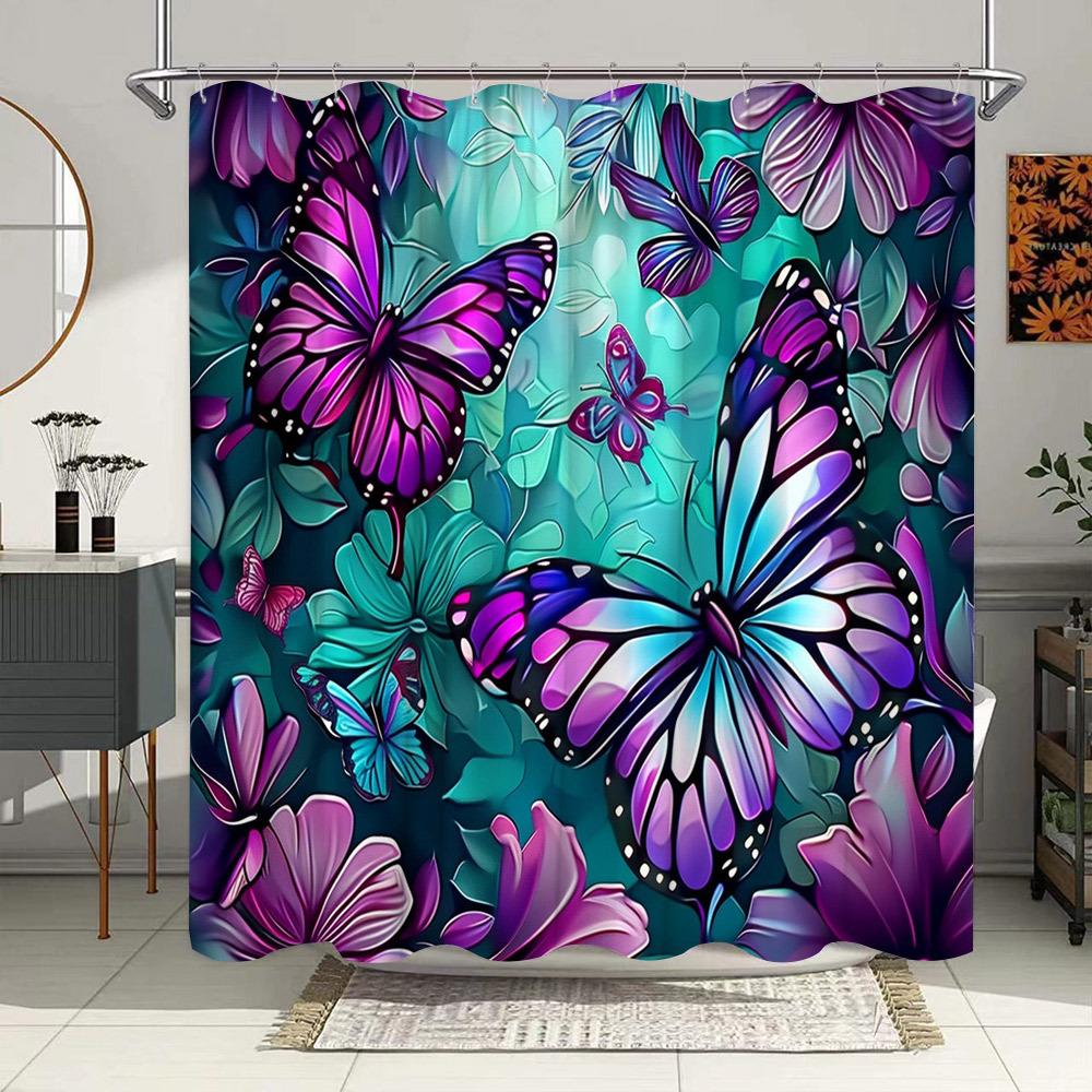

Vibrant Purple Butterflies Waterproof Shower Curtain for Modern Bathroom Decor, Stylish and Durable, Perfect for Home Use W90XH180cm