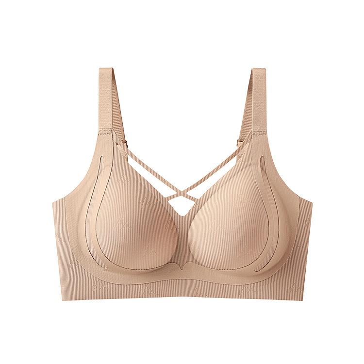 Lift and cross with non-marking gathering and showing large anti-sagging integrated fixed cup upper support bra
