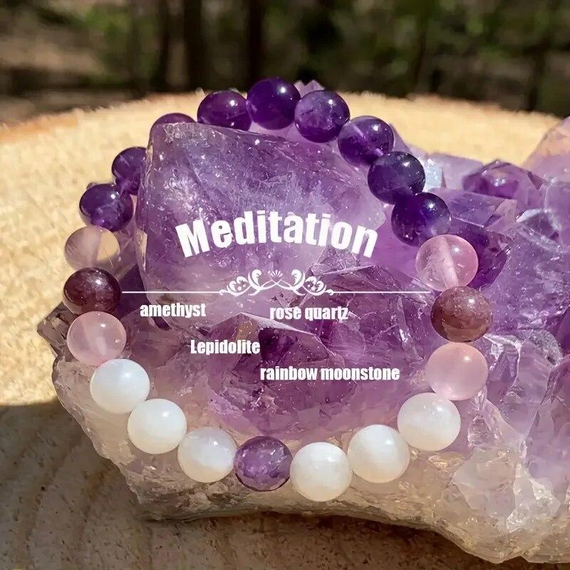 

1 шт. изысканный фиолетовый кристалл модный стиль натуральный камень фиолетовый разноцветный браслет из бисера женский вечерние повседневный подарок