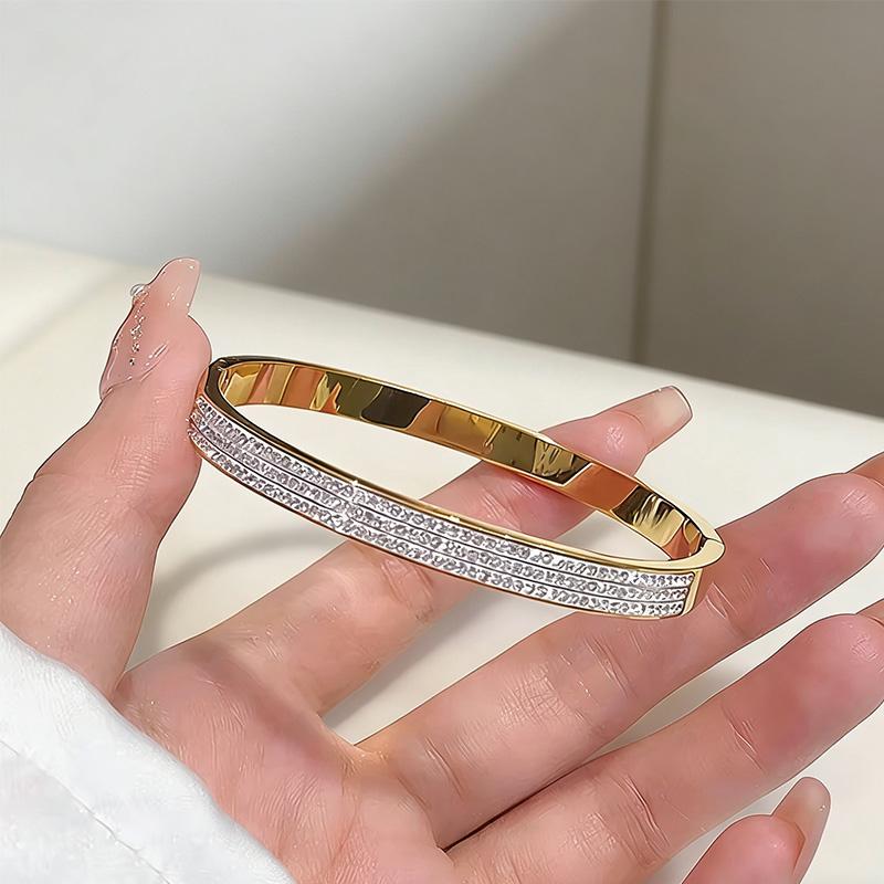 Trendy Stackable Gold Plated Bangles for Women Stainless Steel CZ Crystal Bracelet Luxury Fashion Accessories Mother's Day Gift