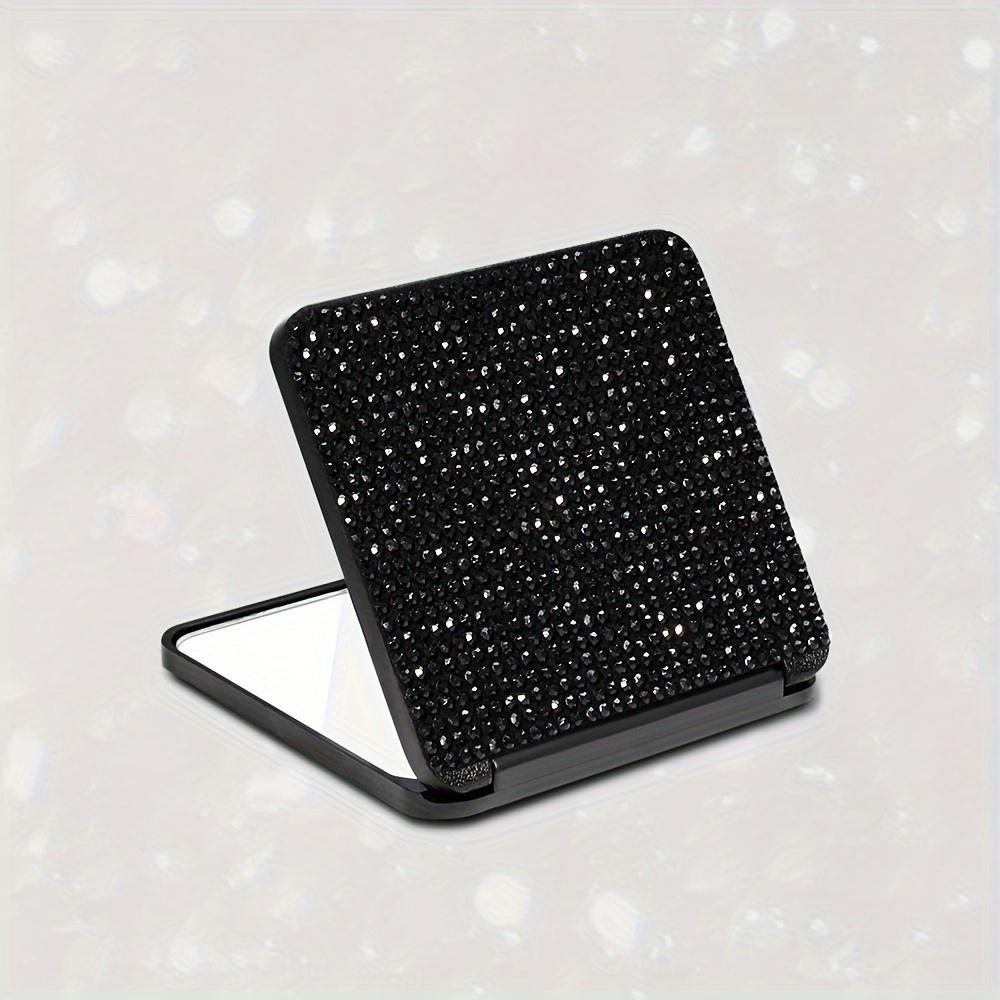 Sparkling Rhinestone Portable Folding Makeup Mirror - Dual-Sided, Square Design for Purses & Handbags, No Battery Needed