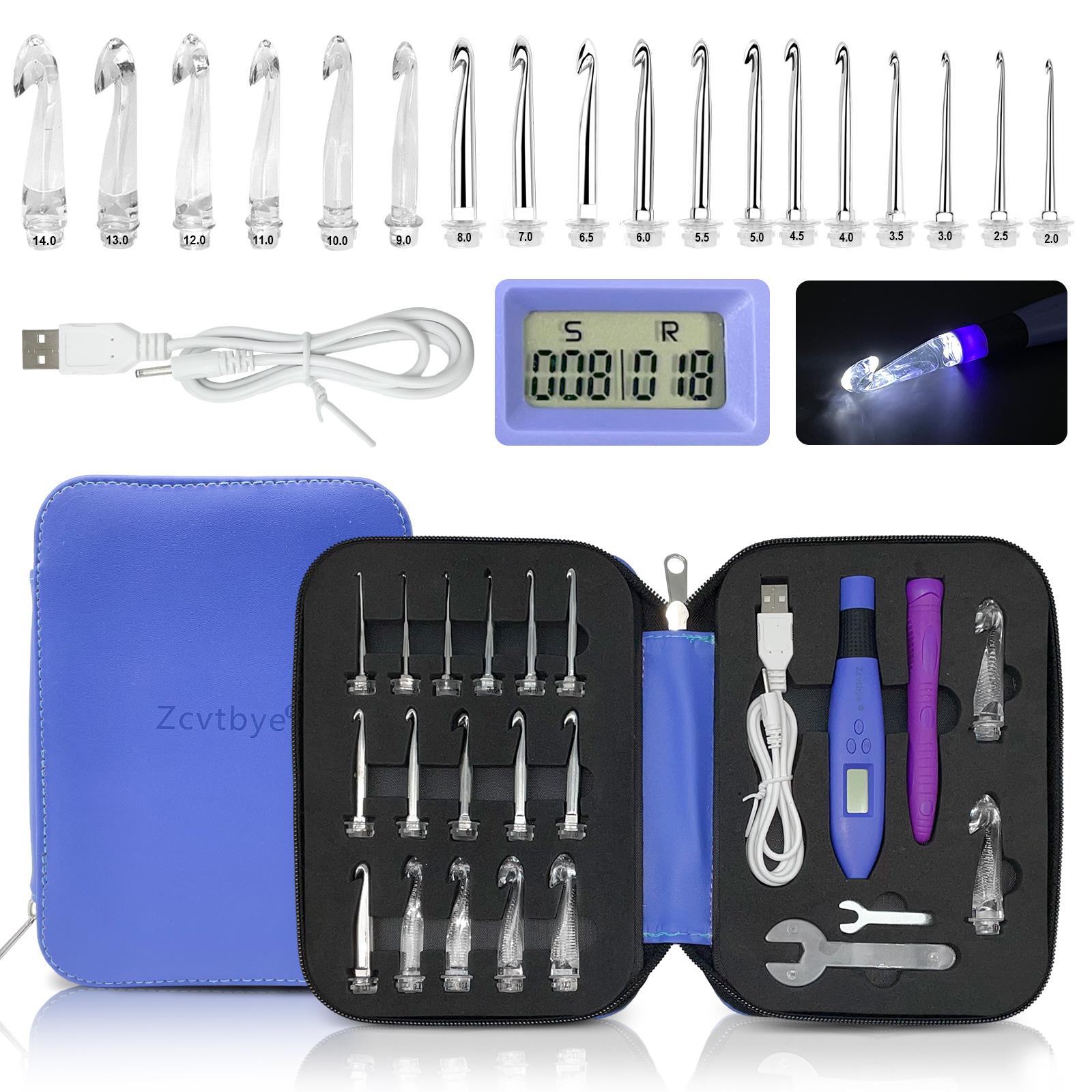 

Набор крючков для вязания 18 размеров со светодиодной подсветкой и цифровым счетчиком рядов, эргономичная ручка, набор для вязания, инструмент для DIY для начинающих