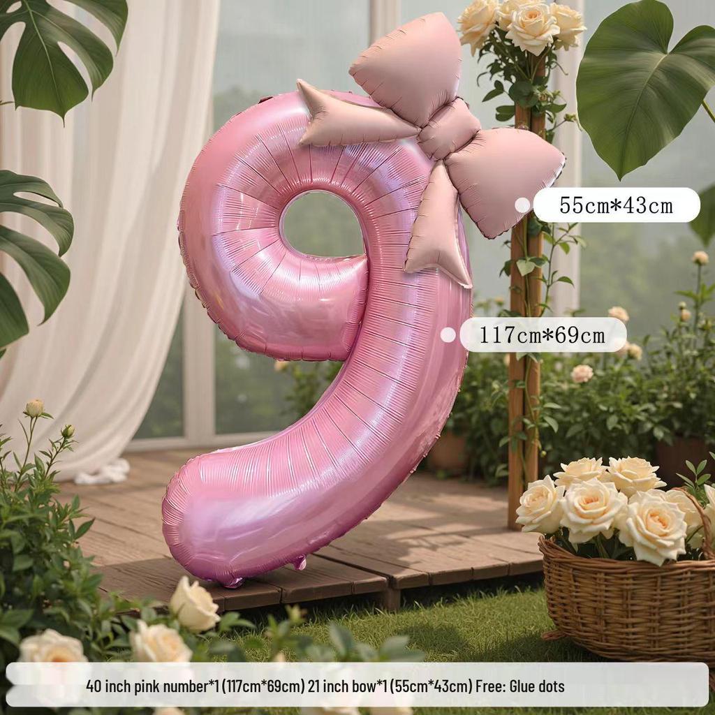 10th Birthday Pink Bow Balloon Props for Girls' Party Decoration.