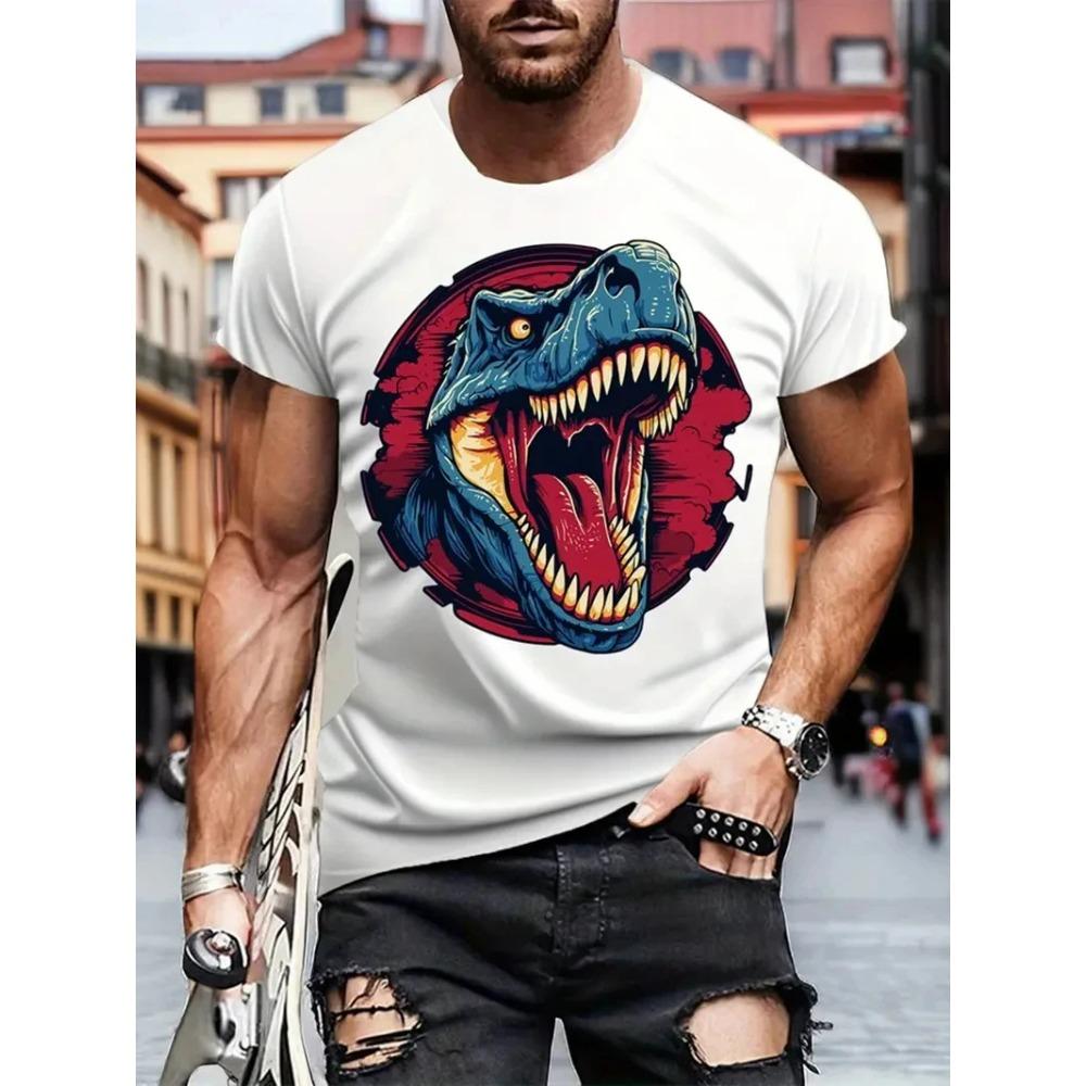 Men's 3D Dinosaur Print T-Shirt Hip Hop Harajuku Street Tops Kids Oversized Short Sleeve T-Shirt Summer Fashion T-Shirt