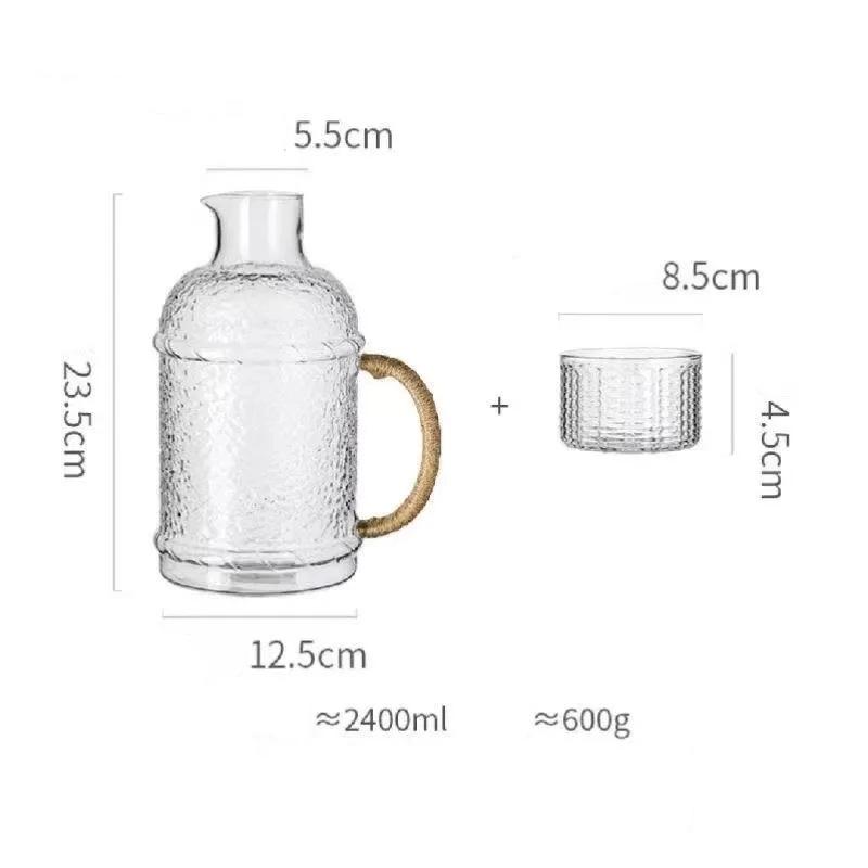 Hammered Glass Water Pitcher with Rope Handle – Heat Resistant, Large Capacity Cold Water Jug Water Botter
