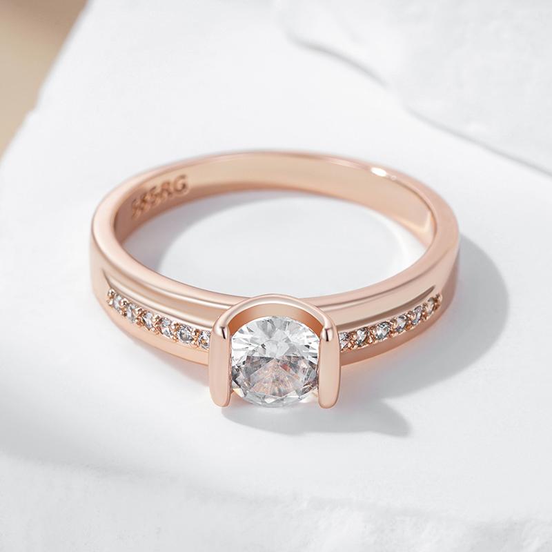 Shiny White Natural Zircon Wedding Ring For Women Luxury  Rose Gold Color Accessories Fine Daily Jewelry