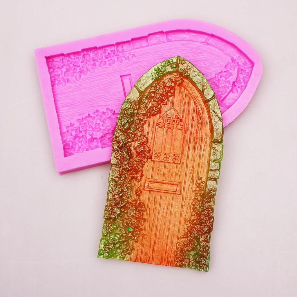 Fairy Garden Door Fondant Molds, Enchanted Vintage Treehouse Silicone Chocolate Molds, Cake Decorating Baking Molds for Pudding Jelly Cookie Candy