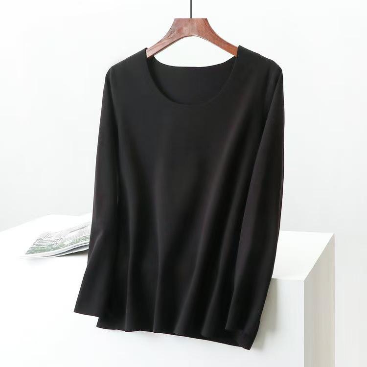 Women's Double-Sided German Velvet Crew Neck Long Sleeve Thermal Top, 2025 Autumn/Winter, Slim Fit, Solid Color