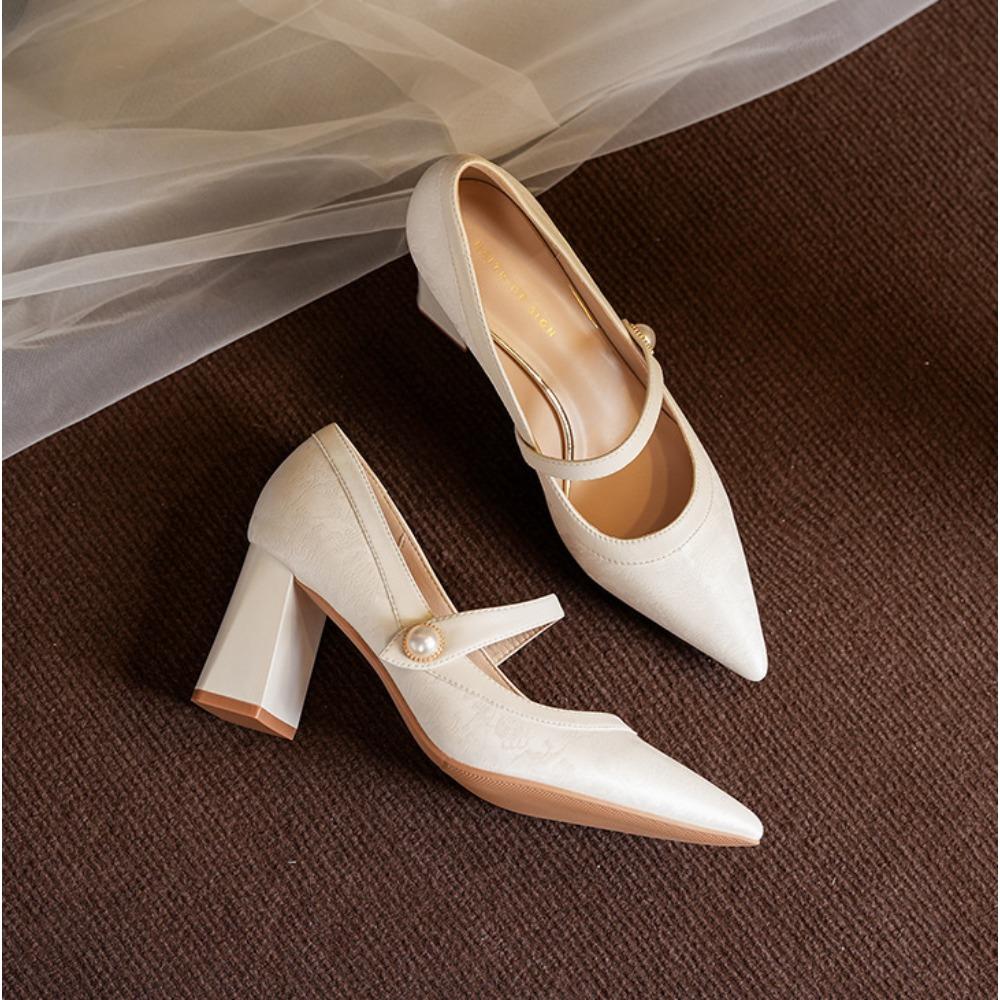 Fashion Leather Shoes for Women 2025 Spring and Autumn New Coarse Order Shoes Color Blocked Anti Slip High Heels Women's Pumps Women