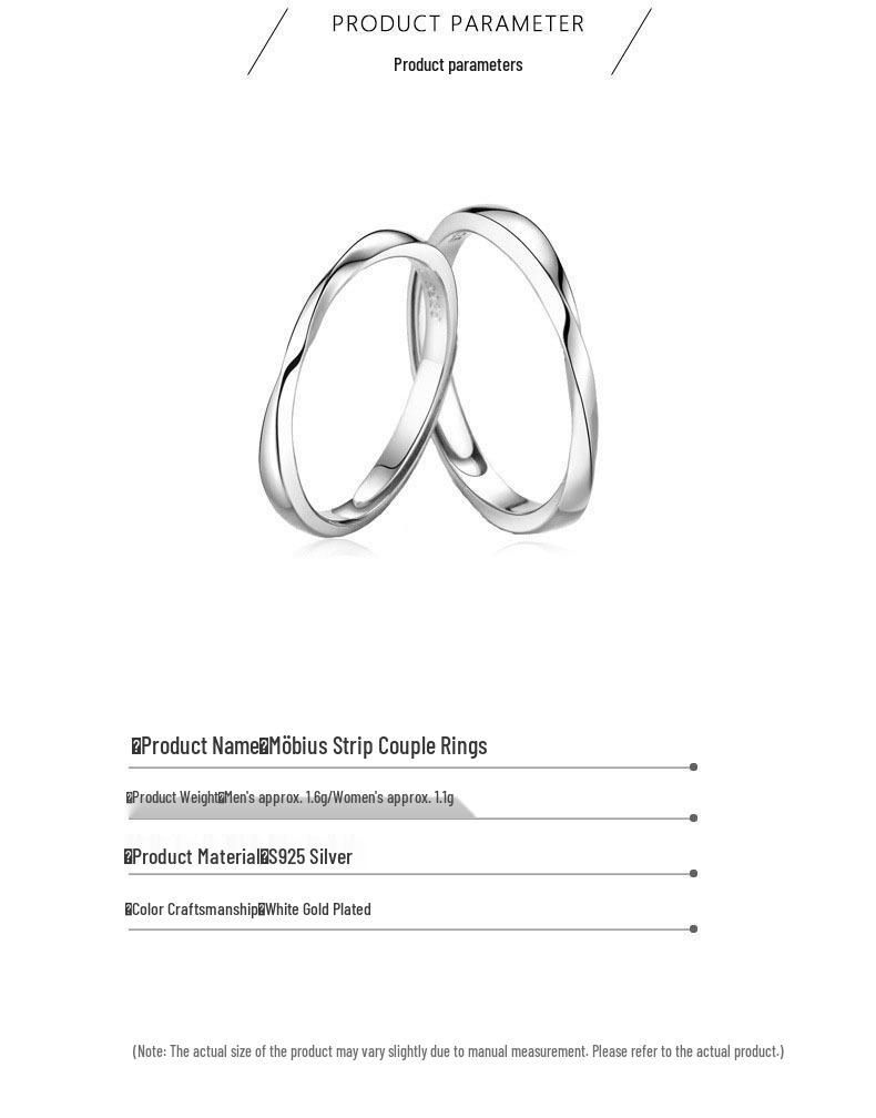 S925 Sterling Silver Möbius Strip Couple Rings - Niche Design Wedding Bands, Perfect Christmas Gift for Him and Her