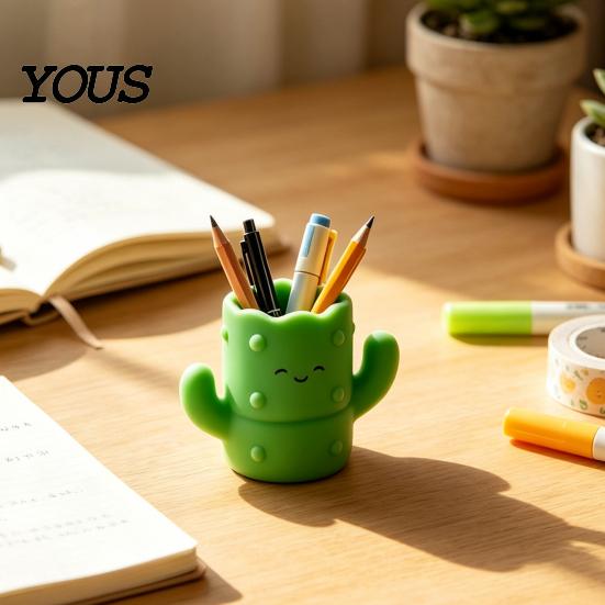 Desktop Pen Organizer Cactus Shape Holder, 3D Printed Cute Pencil Organizer, Holder Storage Tube, for Makeup Brushes And Office Supplies Small Item