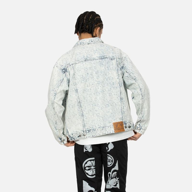 Evisu Giacca in Denim Lavato Ricamata con Gabbiano SS24 Giacca Uomo Blu Denim 2ESHTM4DJ8004LFDN
