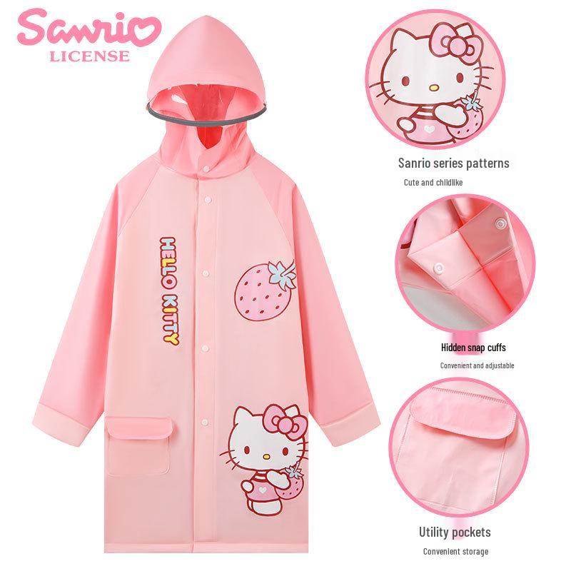 Sanrio Super Süßer Kuromi Regenmantel für Kinder mit Rucksackfach, Großer Schirm, Perfekt für Grundschul- und Kindergartenkinder.