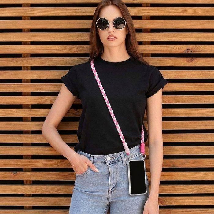 Coque pour iPhone 17, Protection TPU Souple Antichoc avec Bandoulière Rose Blanc