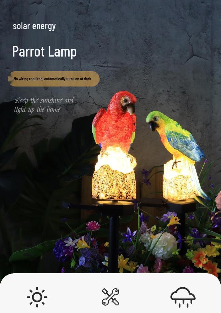 Cross-border Solar Resin Parrot Lawn Lamp - Outdoor Decorative Ground Light