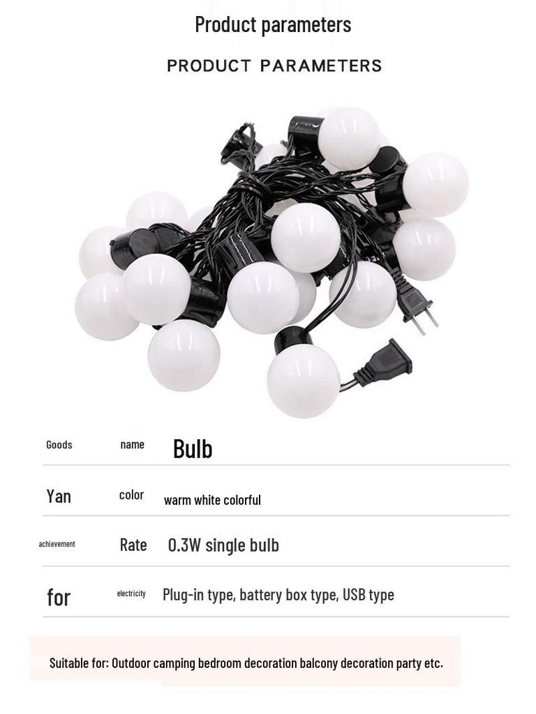 Outdoor LED String Lights - Round Ball Bulbs for Camping, Weddings, Stage, and Parties
