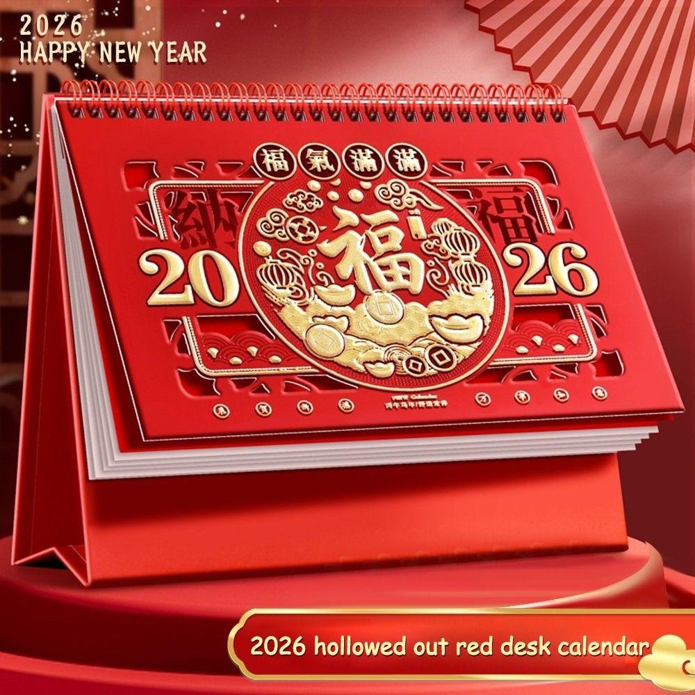 New Year festive Red 2026 Desktop Desk Calendar Standing Desktop Paper Calendar  Table Decorations