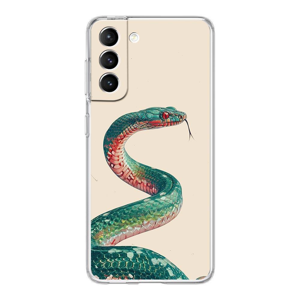 Phone Case For Samsung Galaxy S25 Edge S24 S23 FE S22 Ultra S20 S21 5G S10 Plus S10E Soft Clear Cover Blossom Pink Snake