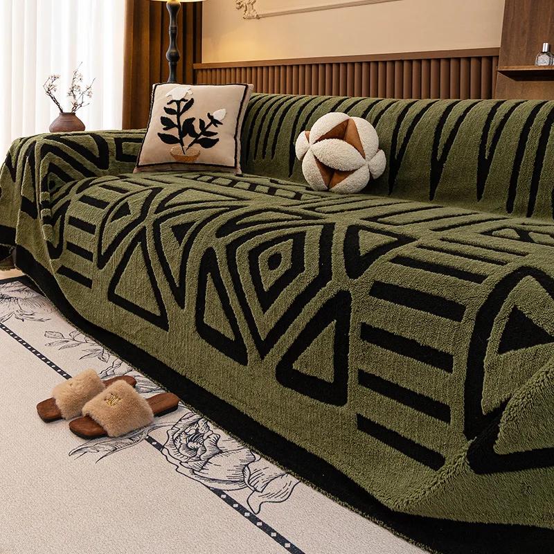 

Чехол для полотенца из плюша EIFLOY в стиле ретро, толстый, теплый, плед для дивана, чехол для дивана в форме буквы L, бархатный защитный чехол для стульев и мебели 180x150cm зелёный