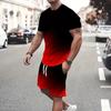 Summer Fashion Casual Men's Suit Gradient 3D Printed Sportswear Short-sleeved Suit Oversized Round Neck T-shirt Shorts 2-piece