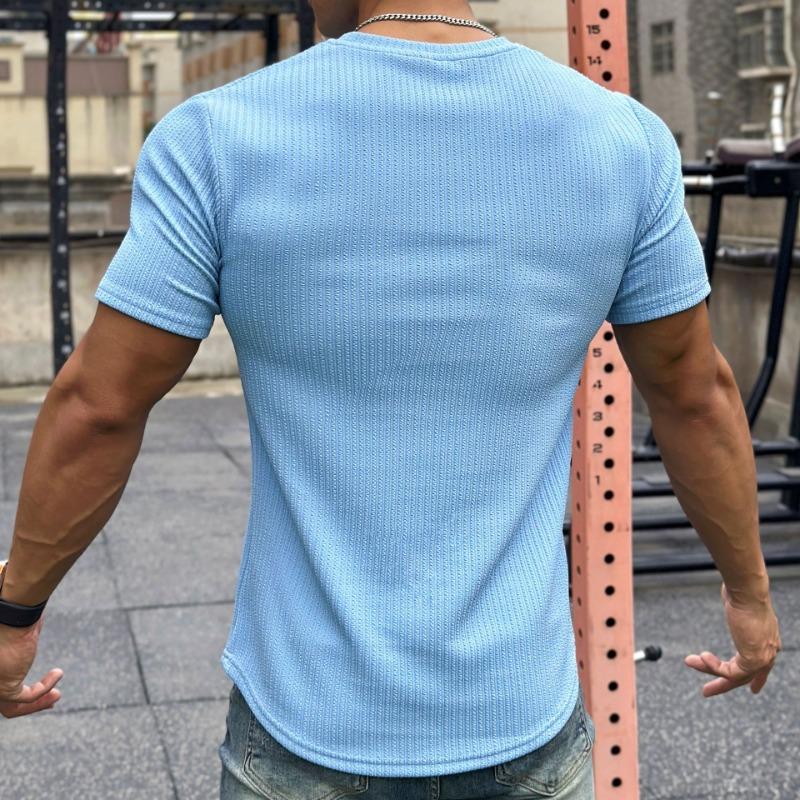 Summer Muscle Fitness Brothers Slim Fit Trendy Brand Short Sleeved Men's Shooting Star Pattern Solid Color T-shirt Training Round Neck T-Shirts Men’s