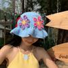 Japanese Style Niche Colorful Flower Hollow Knitted Yarn Fisherman Hat for Women's Spring and Summer Beach Vacation Style Handmade Basin Hat