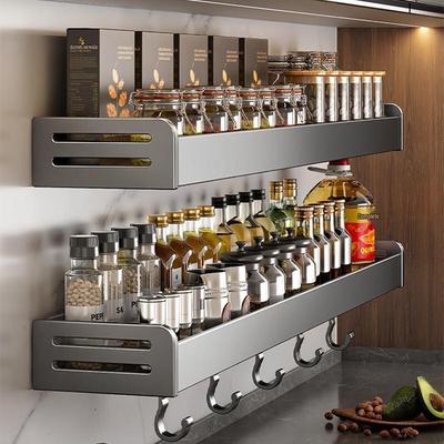 Gun Gray Wall-Mounted Spice Rack: No-Punch, Multifunctional Kitchen Storage Solution