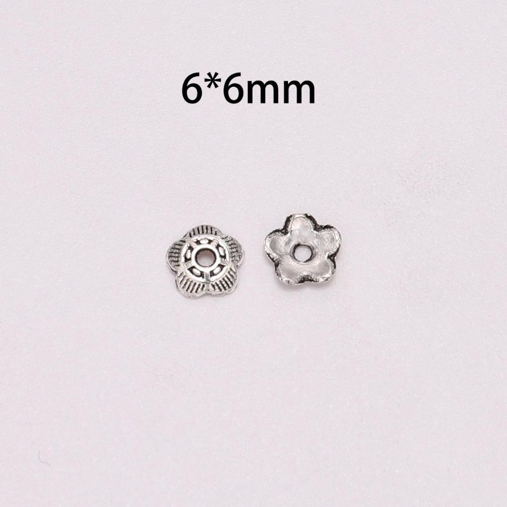 100pcs/Lot 6 mm 5 Petals Relief Flower Loose Sparer End Bead Caps For Jewelry Making Finding DIY Bracelet Accessories Component