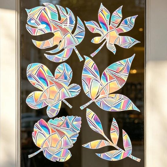 3 Sheets Rainbow Leaf Window Clings Prism Static PVC Window Decals for Bird Strike Prevention Reusable Window Sticker for Glass Doors Windows