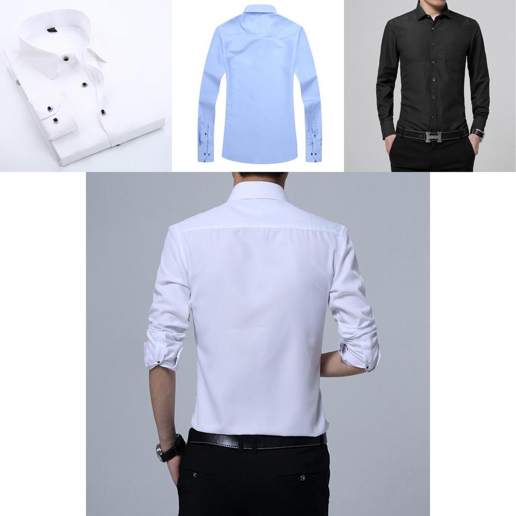 Versatile New Men's Casual Long Sleeve Slim Fit Solid Cotton Dress Shirts