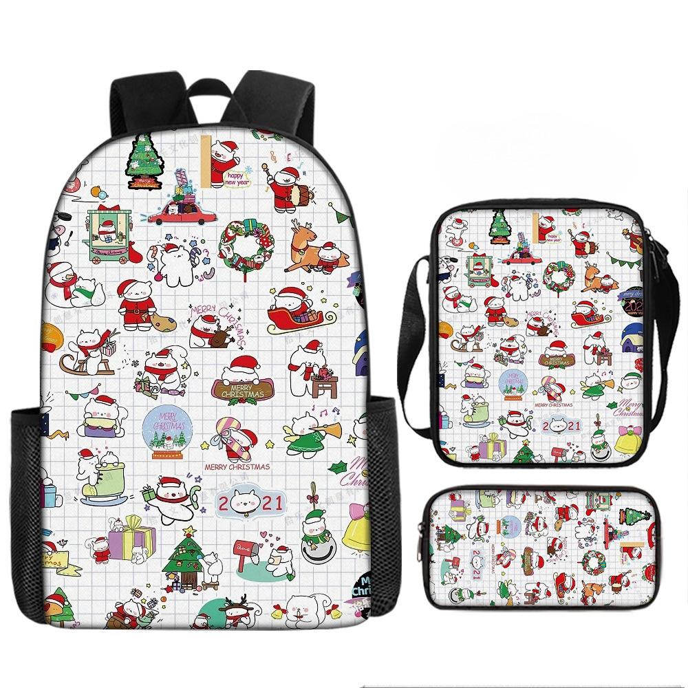 Christmas Backpack, 3D Digital Printed Backpack, Shoulder Bag, Pencil Case, Three-Piece Set