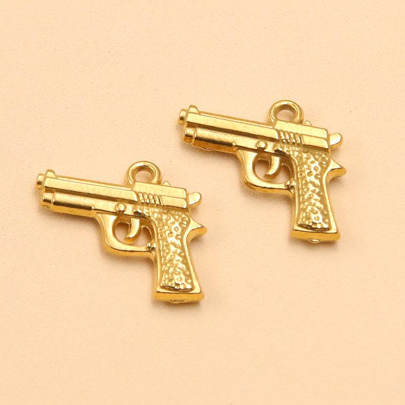 18K Gold Plated Stainless Steel Gun Pendant Accessories, 4 Styles