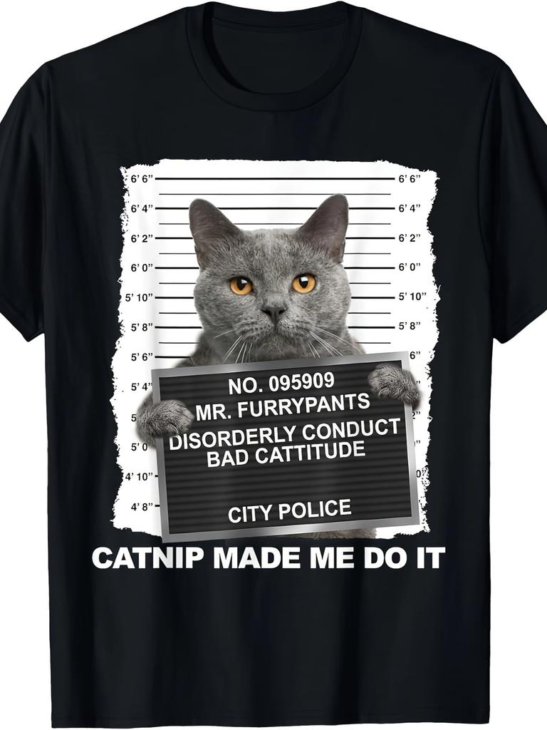 Funny Cat Mugshot Bad Cattitude T-shirt
