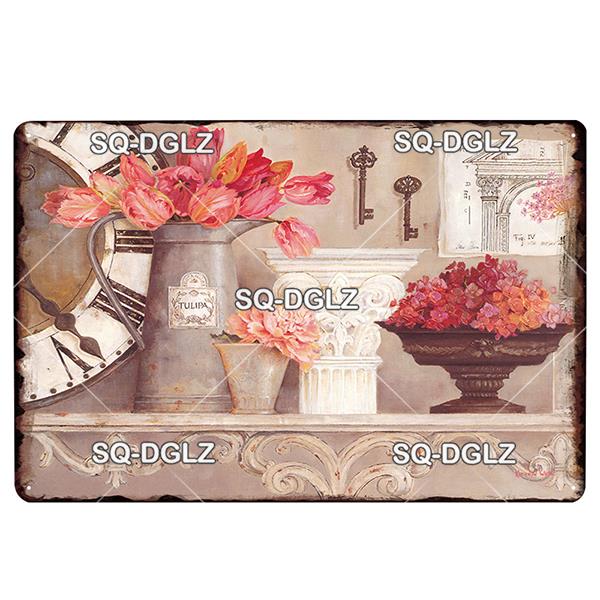 Placă de afiș din metal cu flori, placă de metal vintage, placă de tablă, decor de perete pentru hambar, cameră, bucătărie, garaj, pictură de fier