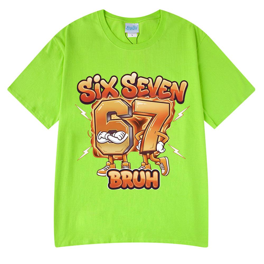 Six Seven Bruh Funny Cartoon Brainrot 67 Meme T Shirts Unisexs Women Clothing Fashion Harajuku Cotton Casual Short Sleeve Tshirts