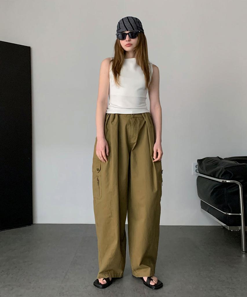 Baseukala Wide Cotton Cargo Pants (2Colors)