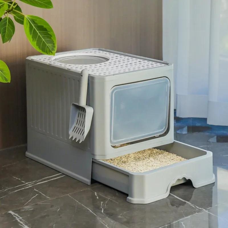 Extra Large Totally Closed Cat Litter Box-Drawer Type Anti-Splash Cat Sandbox Detachable Odor Removal Cat Litter Pan Cat Toilet