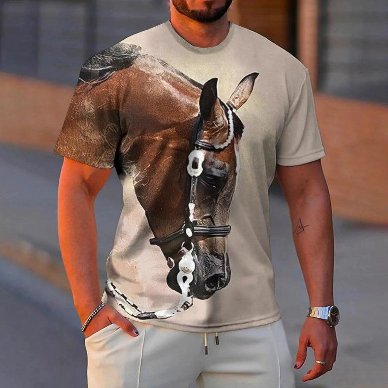 

Летняя мода мужская футболка животное Узор Лошадь 3D-принт Повседневная Свободная Уличная для мальчика Футболки с коротким рукавом Топ Пуловер L