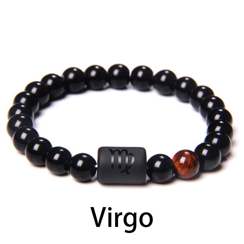 Paar-Armband mit 12 Sternbildern und Sternzeichen-Perlen, natürlicher schwarzer Onyx-Stein, elastisches Bettelarmband für Frauen und Männer, Geburtstagsgeschenk