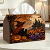 2D Flat Witch and Black Cat Halloween Night Tissue Box, High-Value Ornament, Smooth Sheet Separator, Dual-Use Desktop Decoration, Multi-Functional Sto